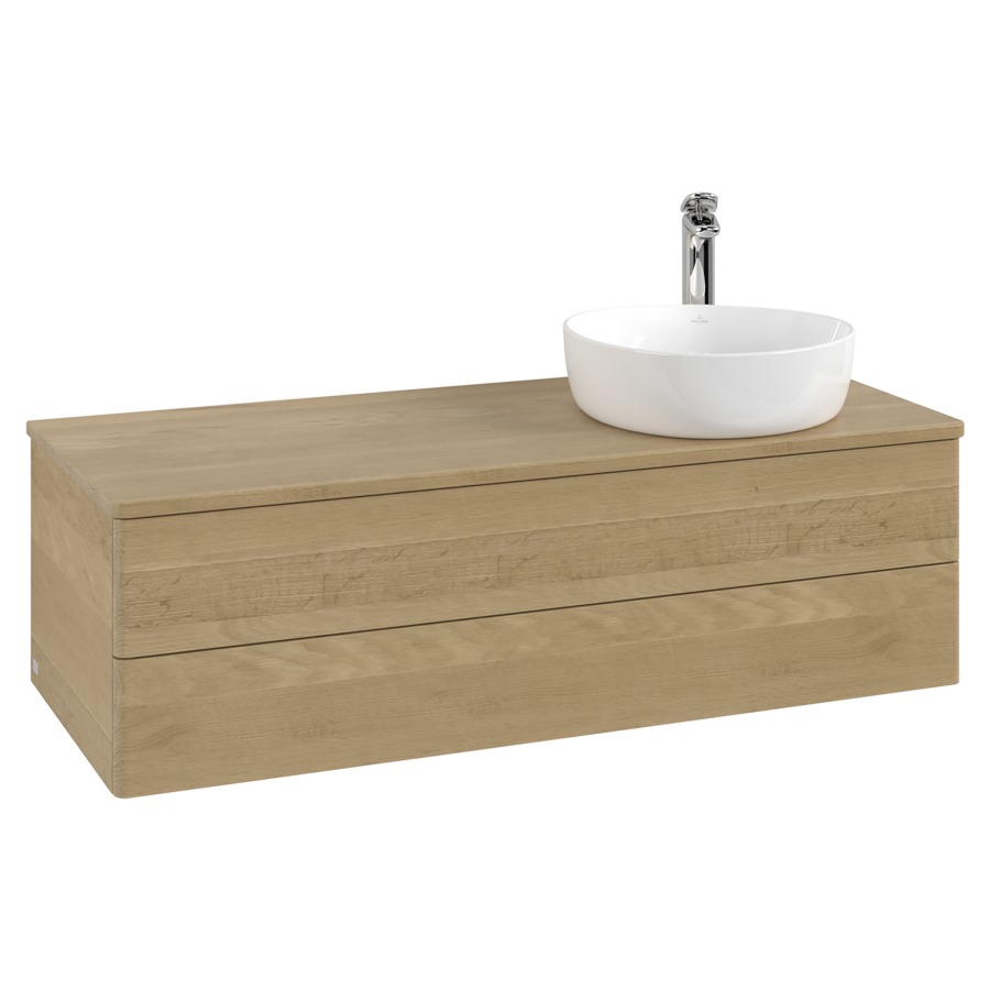 Élément inférieur  Antao
120 x 36 x 50 cm
élément de tiroir, 2&nbsp;tiroirs
lavabo à droite
avec siphon gain de place
avec matériel de fixation
pour 1 lavabo à poser 101037/101038/234171
recouvrement Honey Oak, 1 trou pour robinet
