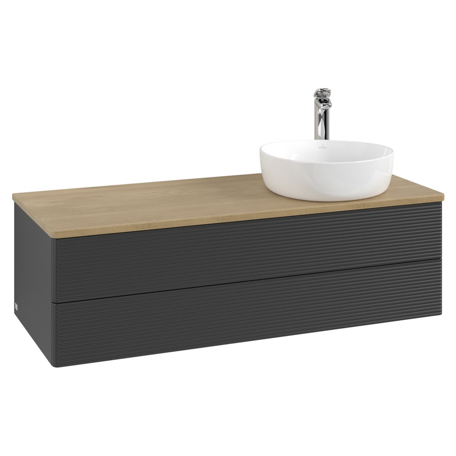 Élément inférieur  Antao
120 x 36 x 50 cm
élément de tiroir, 2&nbsp;tiroirs
lavabo à droite
avec siphon gain de place
avec matériel de fixation
pour 1 lavabo à poser 101037/101038/234171
recouvrement Honey Oak, 1 trou pour robinet