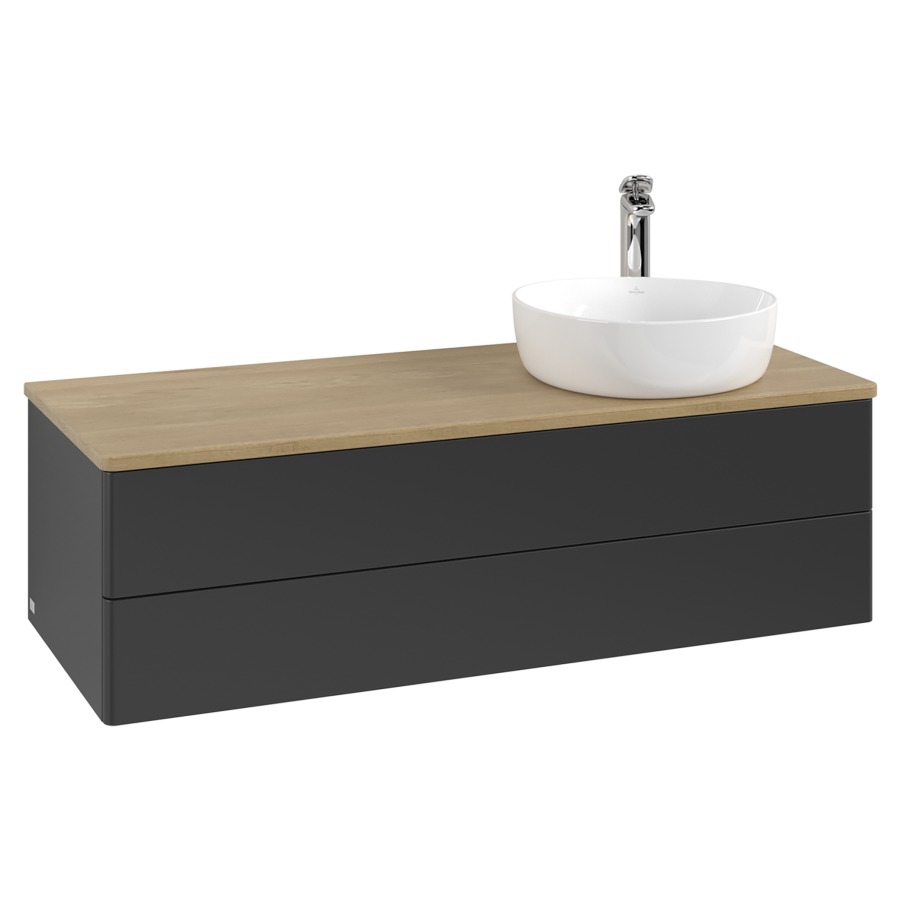 Élément inférieur  Antao
120 x 36 x 50 cm
élément de tiroir, 2&nbsp;tiroirs
lavabo à droite
avec siphon gain de place
avec matériel de fixation
pour 1 lavabo à poser 101037/101038/234171
recouvrement Honey Oak, 1 trou pour robinet