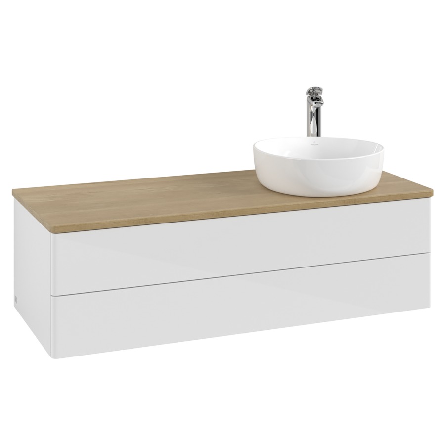 Élément inférieur  Antao
120 x 36 x 50 cm
élément de tiroir, 2&nbsp;tiroirs
lavabo à droite
avec siphon gain de place
avec matériel de fixation
pour 1 lavabo à poser 101037/101038/234171
recouvrement Honey Oak, 1 trou pour robinet