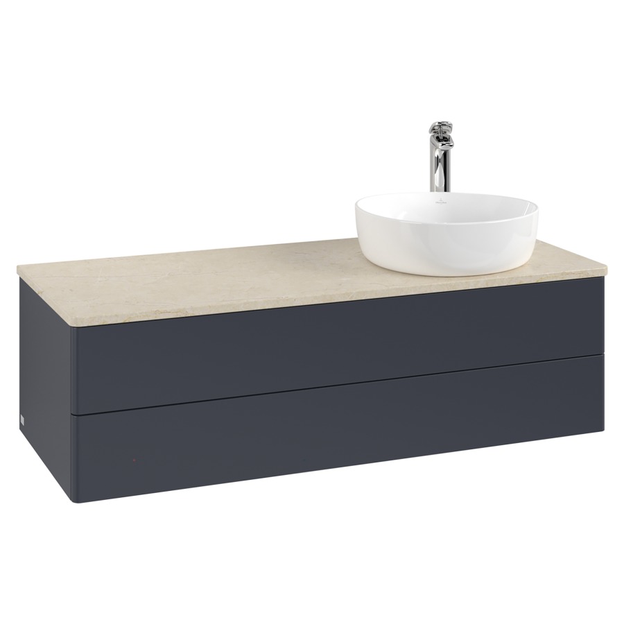 Élément inférieur  Antao
120 x 36 x 50 cm
élément de tiroir, 2&nbsp;tiroirs
lavabo à droite
avec siphon gain de place
avec matériel de fixation
pour 1 lavabo à poser 101037/101038/234171
recouvrement Botticino, 1 trou pour robinet
