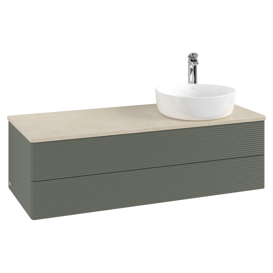 Élément inférieur  Antao
120 x 36 x 50 cm
élément de tiroir, 2&nbsp;tiroirs
lavabo à droite
avec siphon gain de place
avec matériel de fixation
pour 1 lavabo à poser 101037/101038/234171
recouvrement Botticino, 1 trou pour robinet