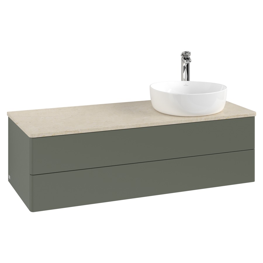 Élément inférieur  Antao
120 x 36 x 50 cm
élément de tiroir, 2&nbsp;tiroirs
lavabo à droite
avec siphon gain de place
avec matériel de fixation
pour 1 lavabo à poser 101037/101038/234171
recouvrement Botticino, 1 trou pour robinet