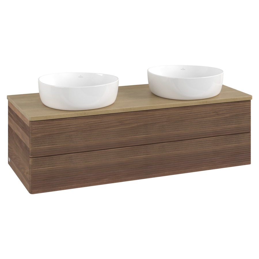 Élément inférieur  Antao
120 x 36 x 50 cm
élément de tiroir, 2&nbsp;tiroirs
avec siphon gain de place
avec matériel de fixation
pour 2 lavabos à poser 234171/234172/234173
recouvrement Honey Oak, sans trou pour robinet