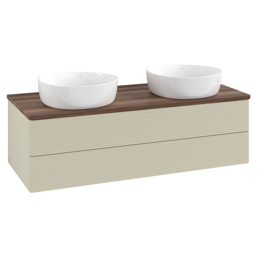 Élément inférieur  Antao
120 x 36 x 50 cm
élément de tiroir, 2&nbsp;tiroirs
avec siphon gain de place
avec matériel de fixation
pour 2 lavabos à poser 234171/234172/234173
recouvrement Warm Walnut
sans trou pour robinet