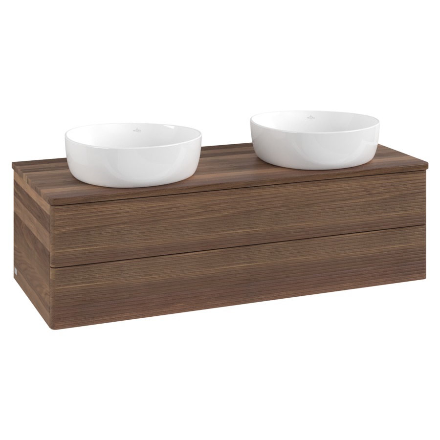 Élément inférieur  Antao
120 x 36 x 50 cm
élément de tiroir, 2&nbsp;tiroirs
avec siphon gain de place
avec matériel de fixation
pour 2 lavabos à poser 234171/234172/234173
recouvrement Warm Walnut
sans trou pour robinet