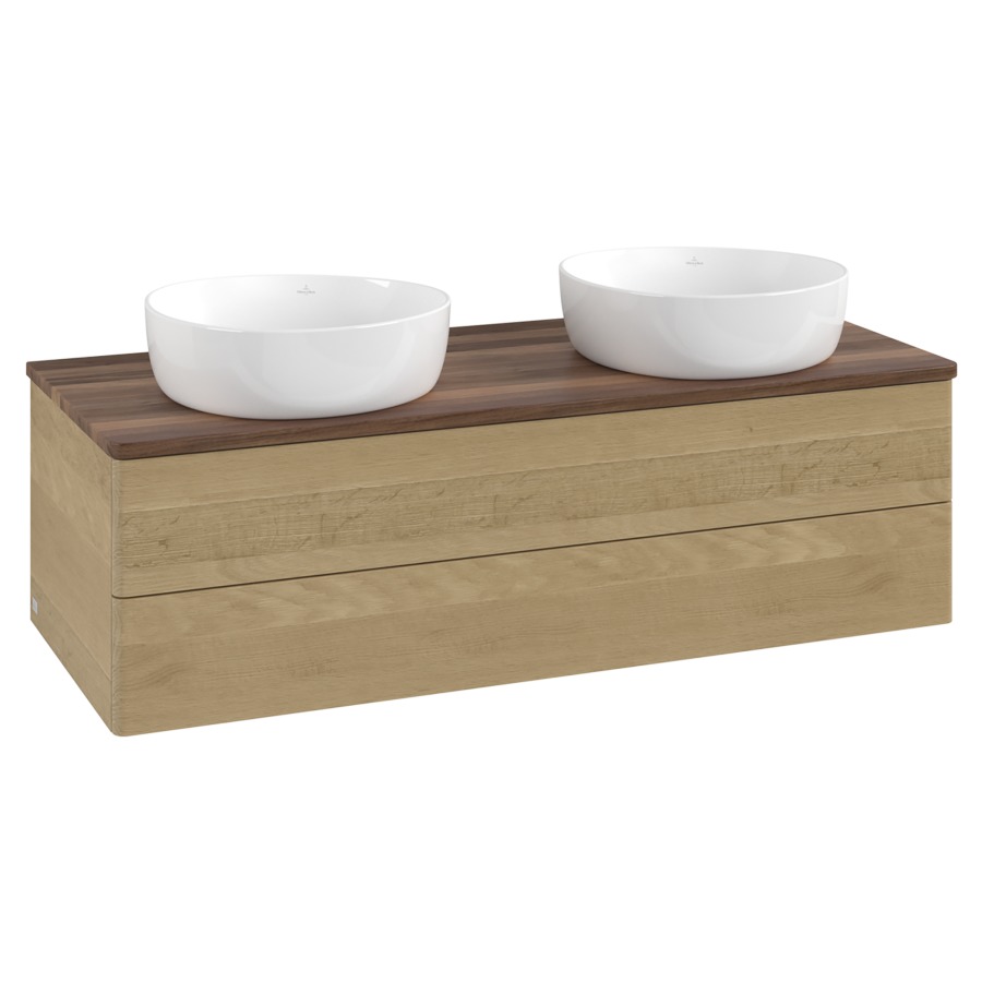 Élément inférieur  Antao
120 x 36 x 50 cm
élément de tiroir, 2&nbsp;tiroirs
avec siphon gain de place
avec matériel de fixation
pour 2 lavabos à poser 234171/234172/234173
recouvrement Warm Walnut
sans trou pour robinet