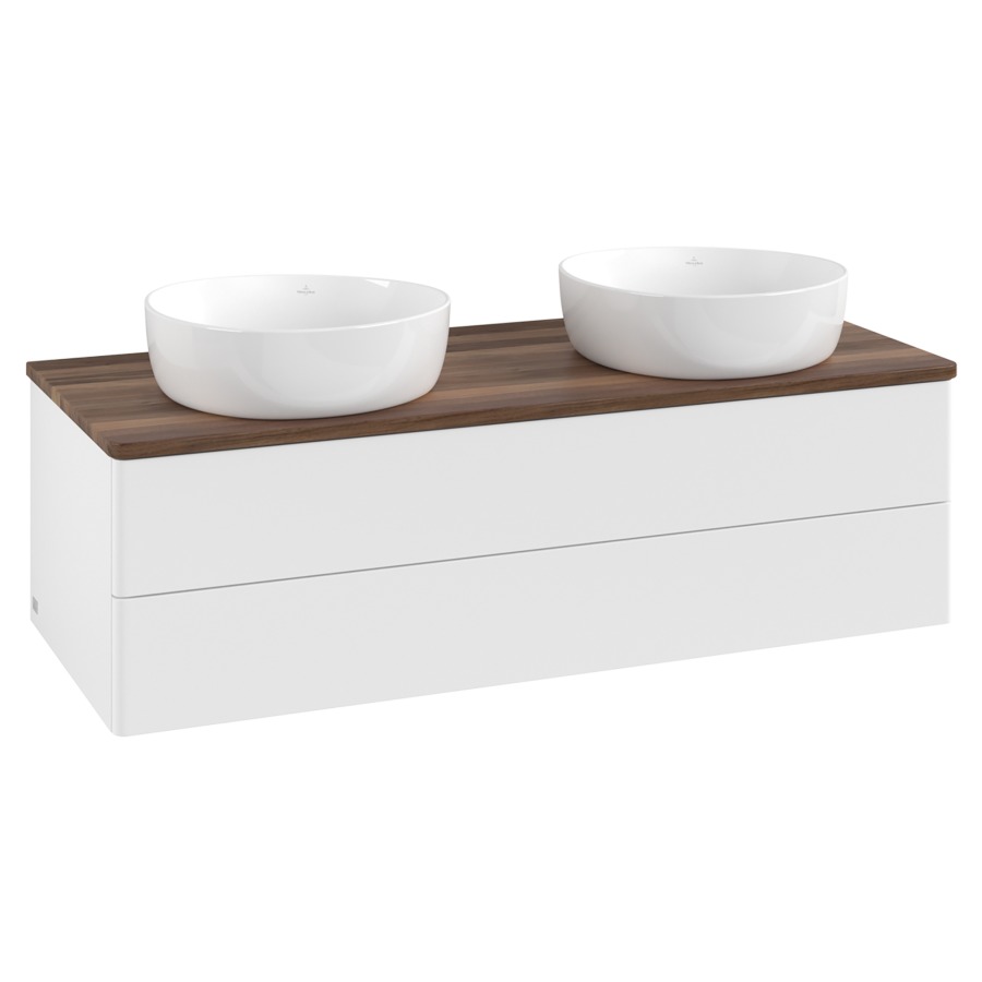 Élément inférieur  Antao
120 x 36 x 50 cm
élément de tiroir, 2&nbsp;tiroirs
avec siphon gain de place
avec matériel de fixation
pour 2 lavabos à poser 234171/234172/234173
recouvrement Warm Walnut
sans trou pour robinet