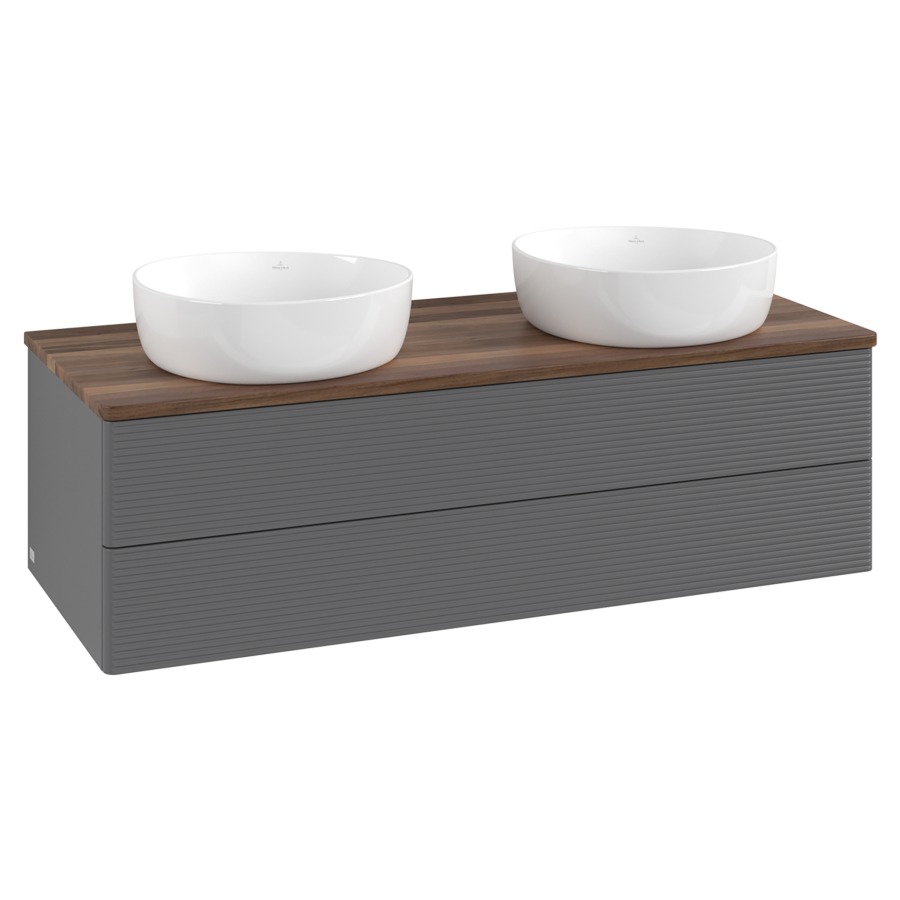 Élément inférieur  Antao
120 x 36 x 50 cm
élément de tiroir, 2&nbsp;tiroirs
avec siphon gain de place
avec matériel de fixation
pour 2 lavabos à poser 234171/234172/234173
recouvrement Warm Walnut
sans trou pour robinet