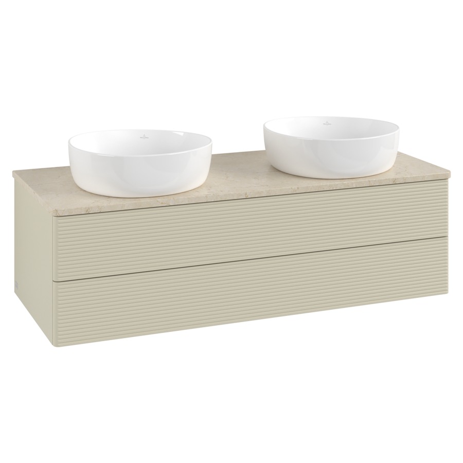 Élément inférieur  Antao
120 x 36 x 50 cm
élément de tiroir, 2&nbsp;tiroirs
avec siphon gain de place
avec matériel de fixation
pour 2 lavabos à poser 234171/234172/234173
recouvrement Botticino
sans trou pour robinet