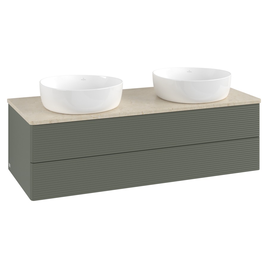Élément inférieur  Antao
120 x 36 x 50 cm
élément de tiroir, 2&nbsp;tiroirs
avec siphon gain de place
avec matériel de fixation
pour 2 lavabos à poser 234171/234172/234173
recouvrement Botticino
sans trou pour robinet