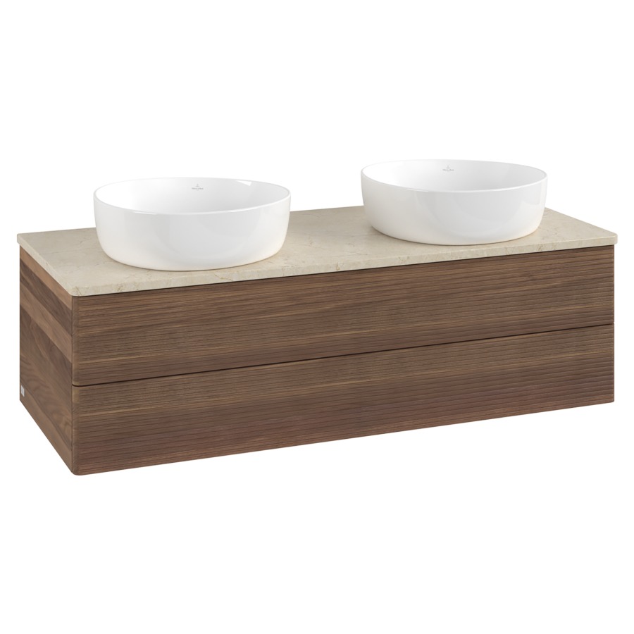 Élément inférieur  Antao
120 x 36 x 50 cm
élément de tiroir, 2&nbsp;tiroirs
avec siphon gain de place
avec matériel de fixation
pour 2 lavabos à poser 234171/234172/234173
recouvrement Botticino
sans trou pour robinet