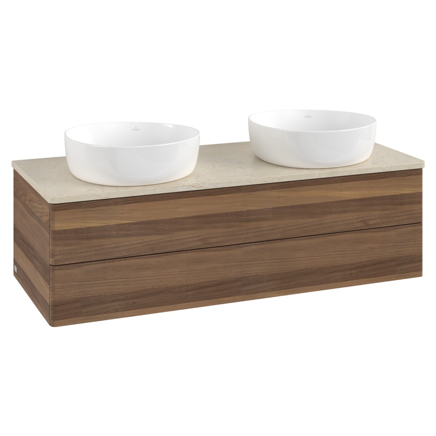 Élément inférieur  Antao
120 x 36 x 50 cm
élément de tiroir, 2&nbsp;tiroirs
avec siphon gain de place
avec matériel de fixation
pour 2 lavabos à poser 234171/234172/234173
recouvrement Botticino
sans trou pour robinet