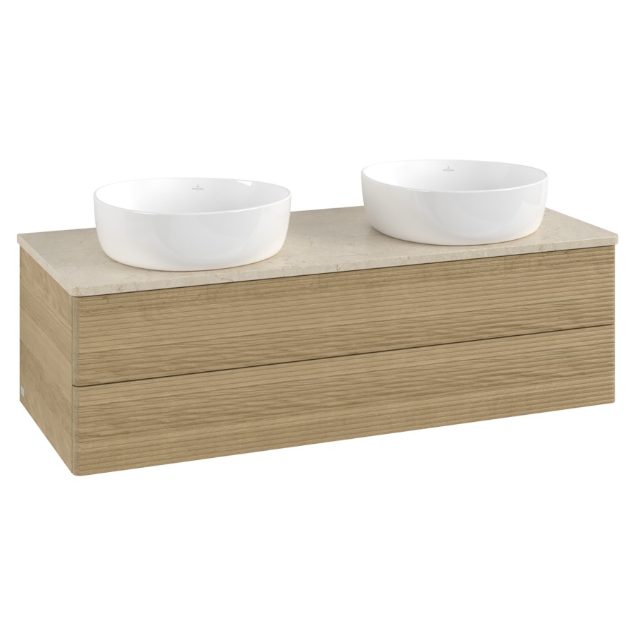 Élément inférieur  Antao
120 x 36 x 50 cm
élément de tiroir, 2&nbsp;tiroirs
avec siphon gain de place
avec matériel de fixation
pour 2 lavabos à poser 234171/234172/234173
recouvrement Botticino
sans trou pour robinet