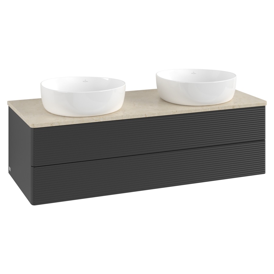 Élément inférieur  Antao
120 x 36 x 50 cm
élément de tiroir, 2&nbsp;tiroirs
avec siphon gain de place
avec matériel de fixation
pour 2 lavabos à poser 234171/234172/234173
recouvrement Botticino
sans trou pour robinet