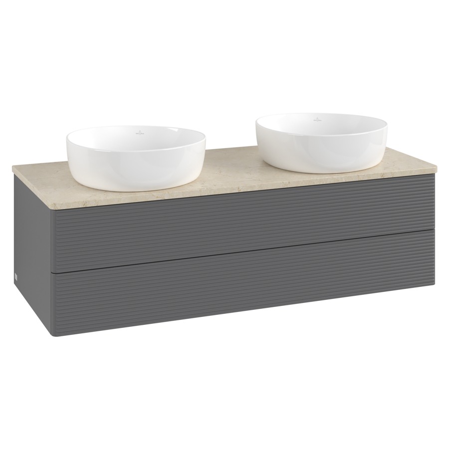 Élément inférieur  Antao
120 x 36 x 50 cm
élément de tiroir, 2&nbsp;tiroirs
avec siphon gain de place
avec matériel de fixation
pour 2 lavabos à poser 234171/234172/234173
recouvrement Botticino
sans trou pour robinet