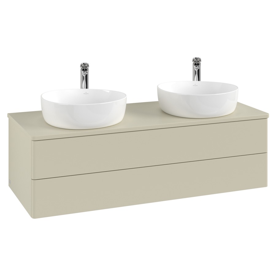 Élément inférieur  Antao
120 x 36 x 50 cm
élément de tiroir, 2&nbsp;tiroirs
avec siphon gain de place
avec matériel de fixation
pour 2 lavabos à poser 101037/101038/234182
recouvrement avec trou pour robinet