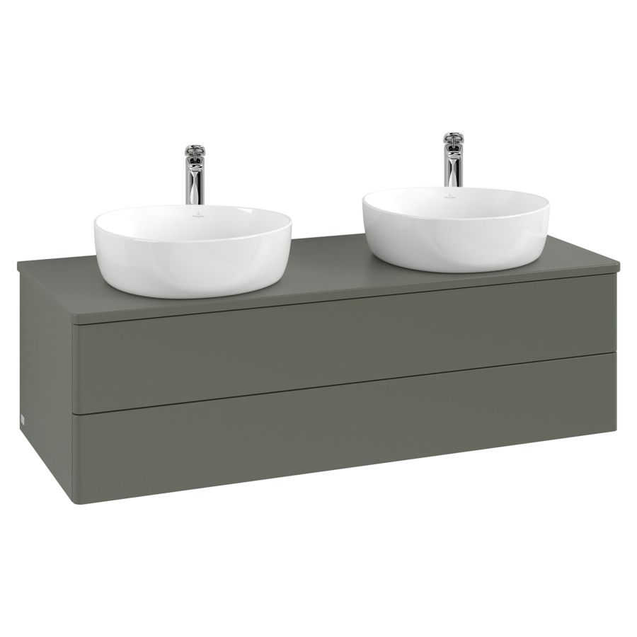 Élément inférieur  Antao
120 x 36 x 50 cm
élément de tiroir, 2&nbsp;tiroirs
avec siphon gain de place
avec matériel de fixation
pour 2 lavabos à poser 101037/101038/234182
recouvrement avec trou pour robinet