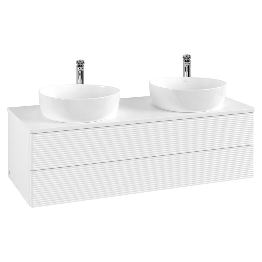 Élément inférieur  Antao
120 x 36 x 50 cm
élément de tiroir, 2&nbsp;tiroirs
avec siphon gain de place
avec matériel de fixation
pour 2 lavabos à poser 101037/101038/234182
recouvrement avec trou pour robinet