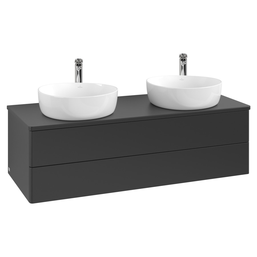 Élément inférieur  Antao
120 x 36 x 50 cm
élément de tiroir, 2&nbsp;tiroirs
avec siphon gain de place
avec matériel de fixation
pour 2 lavabos à poser 101037/101038/234182
recouvrement avec trou pour robinet