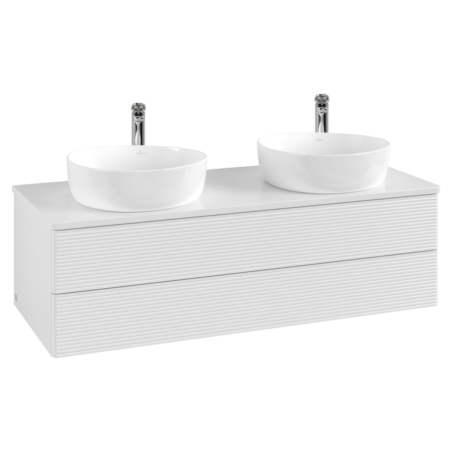 Élément inférieur  Antao
120 x 36 x 50 cm
élément de tiroir, 2&nbsp;tiroirs
avec siphon gain de place
avec matériel de fixation
pour 2 lavabos à poser 101037/101038/234182
recouvrement avec trou pour robinet