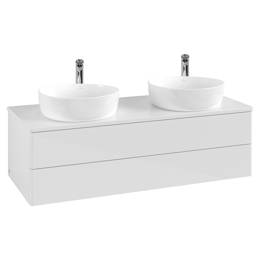 Élément inférieur  Antao
120 x 36 x 50 cm
élément de tiroir, 2&nbsp;tiroirs
avec siphon gain de place
avec matériel de fixation
pour 2 lavabos à poser 101037/101038/234182
recouvrement avec trou pour robinet