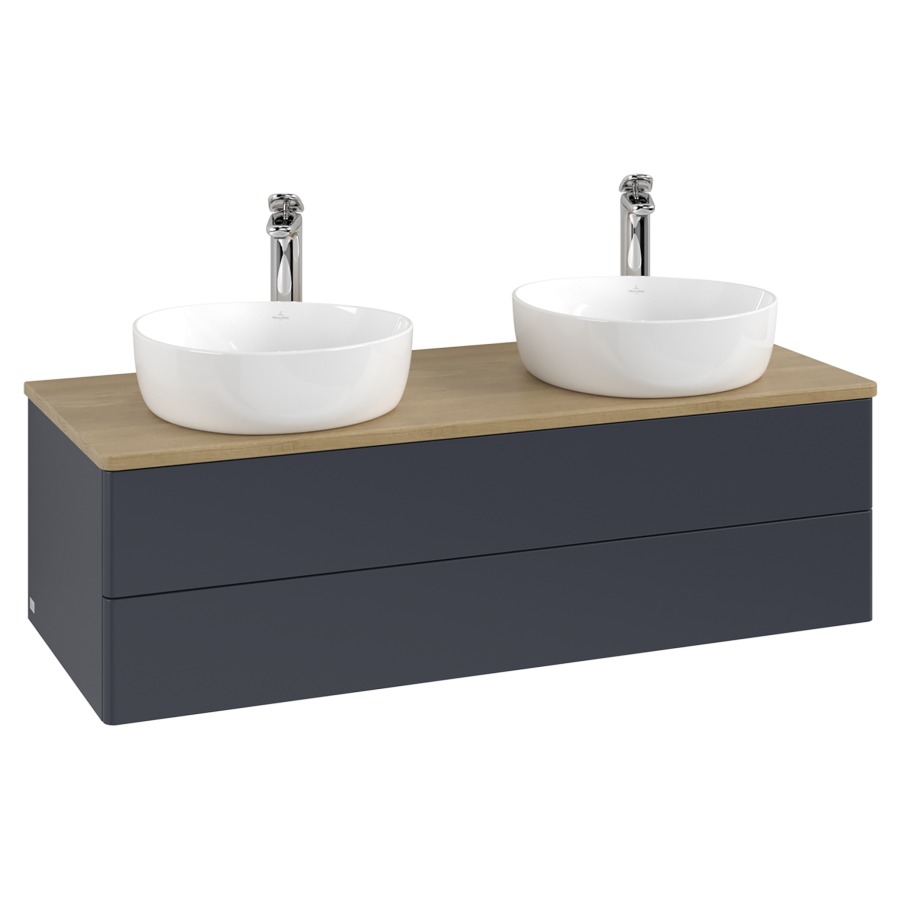 Élément inférieur  Antao
120 x 36 x 50 cm
élément de tiroir, 2&nbsp;tiroirs
avec siphon gain de place
avec matériel de fixation
pour 2 lavabos à poser 101037/101038/234182
recouvrement Honey Oak, avec trou pour robinet