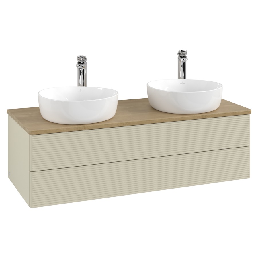 Élément inférieur  Antao
120 x 36 x 50 cm
élément de tiroir, 2&nbsp;tiroirs
avec siphon gain de place
avec matériel de fixation
pour 2 lavabos à poser 101037/101038/234182
recouvrement Honey Oak, avec trou pour robinet