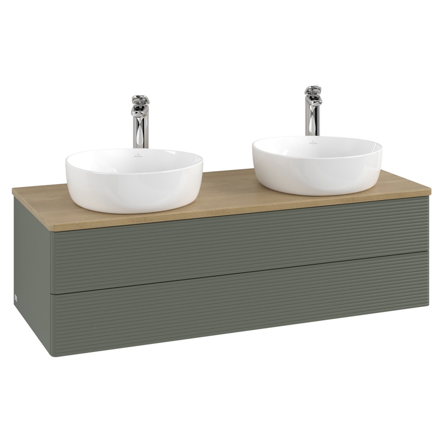 Élément inférieur  Antao
120 x 36 x 50 cm
élément de tiroir, 2&nbsp;tiroirs
avec siphon gain de place
avec matériel de fixation
pour 2 lavabos à poser 101037/101038/234182
recouvrement Honey Oak, avec trou pour robinet