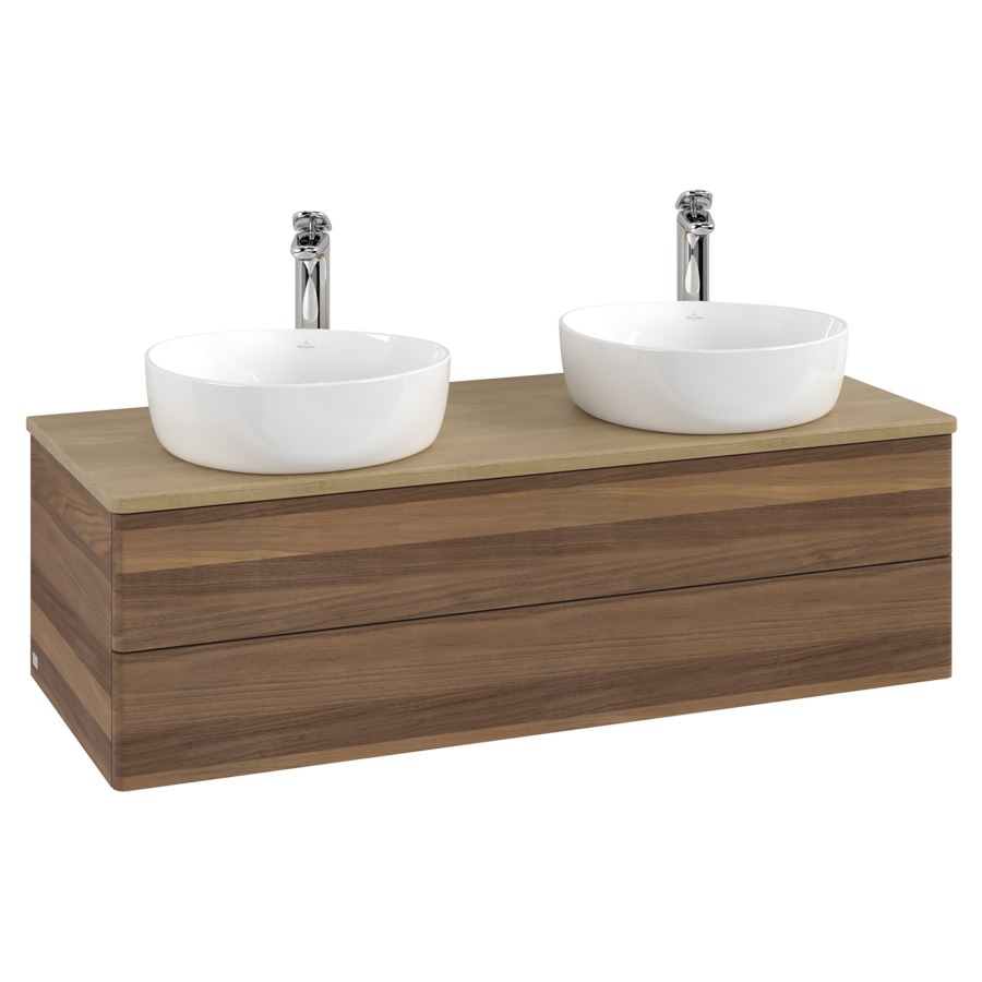 Élément inférieur  Antao
120 x 36 x 50 cm
élément de tiroir, 2&nbsp;tiroirs
avec siphon gain de place
avec matériel de fixation
pour 2 lavabos à poser 101037/101038/234182
recouvrement Honey Oak, avec trou pour robinet