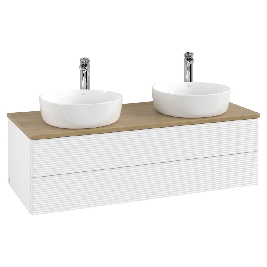 Élément inférieur  Antao
120 x 36 x 50 cm
élément de tiroir, 2&nbsp;tiroirs
avec siphon gain de place
avec matériel de fixation
pour 2 lavabos à poser 101037/101038/234182
recouvrement Honey Oak, avec trou pour robinet