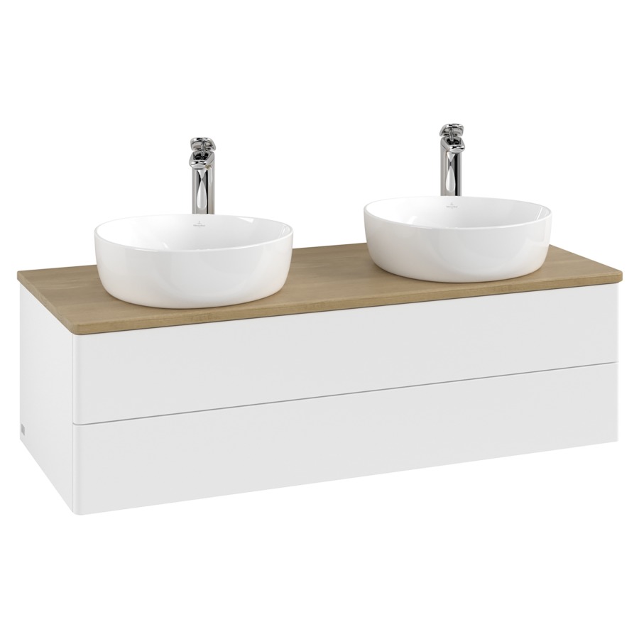 Élément inférieur  Antao
120 x 36 x 50 cm
élément de tiroir, 2&nbsp;tiroirs
avec siphon gain de place
avec matériel de fixation
pour 2 lavabos à poser 101037/101038/234182
recouvrement Honey Oak, avec trou pour robinet