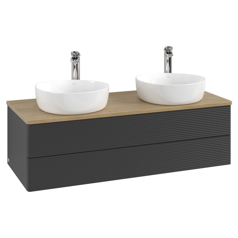 Élément inférieur  Antao
120 x 36 x 50 cm
élément de tiroir, 2&nbsp;tiroirs
avec siphon gain de place
avec matériel de fixation
pour 2 lavabos à poser 101037/101038/234182
recouvrement Honey Oak, avec trou pour robinet