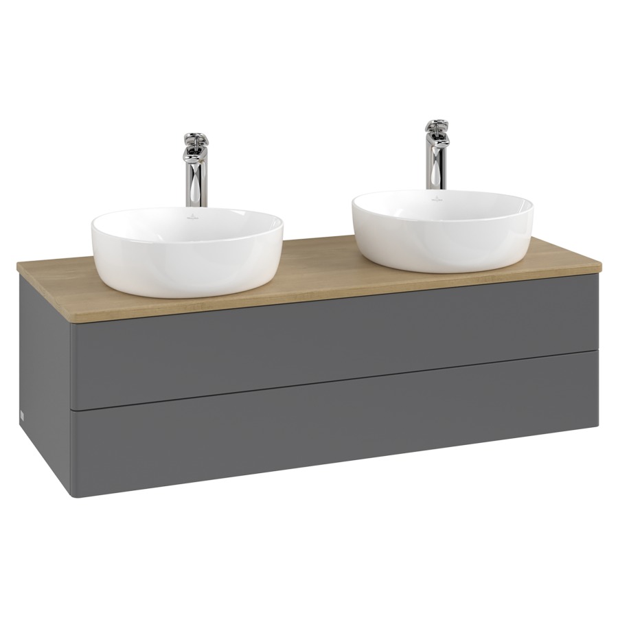 Élément inférieur  Antao
120 x 36 x 50 cm
élément de tiroir, 2&nbsp;tiroirs
avec siphon gain de place
avec matériel de fixation
pour 2 lavabos à poser 101037/101038/234182
recouvrement Honey Oak, avec trou pour robinet
