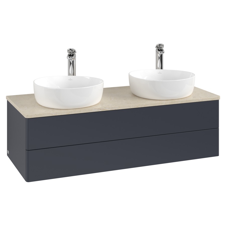 Élément inférieur  Antao
120 x 36 x 50 cm
élément de tiroir, 2&nbsp;tiroirs
avec siphon gain de place
avec matériel de fixation
pour 2 lavabos à poser 101037/101038/234182
recouvrement Botticino, avec trou pour robinet