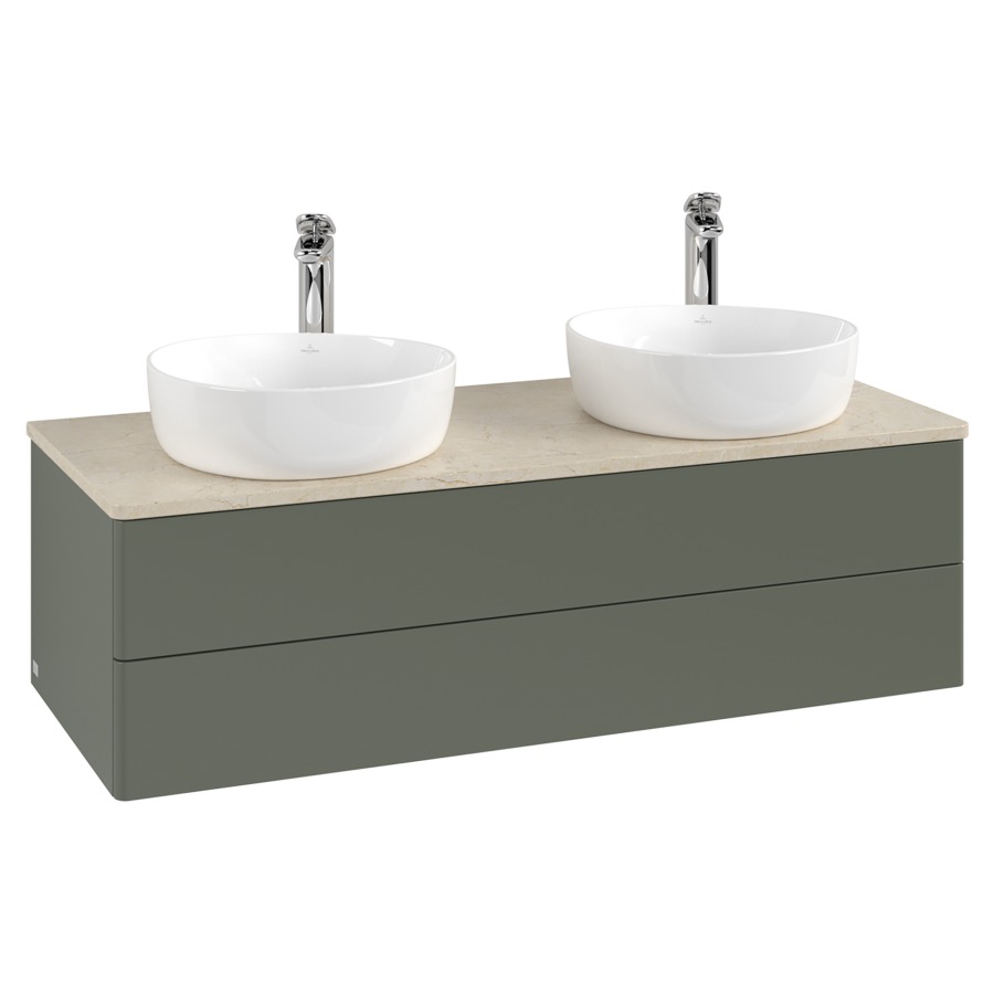 Élément inférieur  Antao
120 x 36 x 50 cm
élément de tiroir, 2&nbsp;tiroirs
avec siphon gain de place
avec matériel de fixation
pour 2 lavabos à poser 101037/101038/234182
recouvrement Botticino, avec trou pour robinet