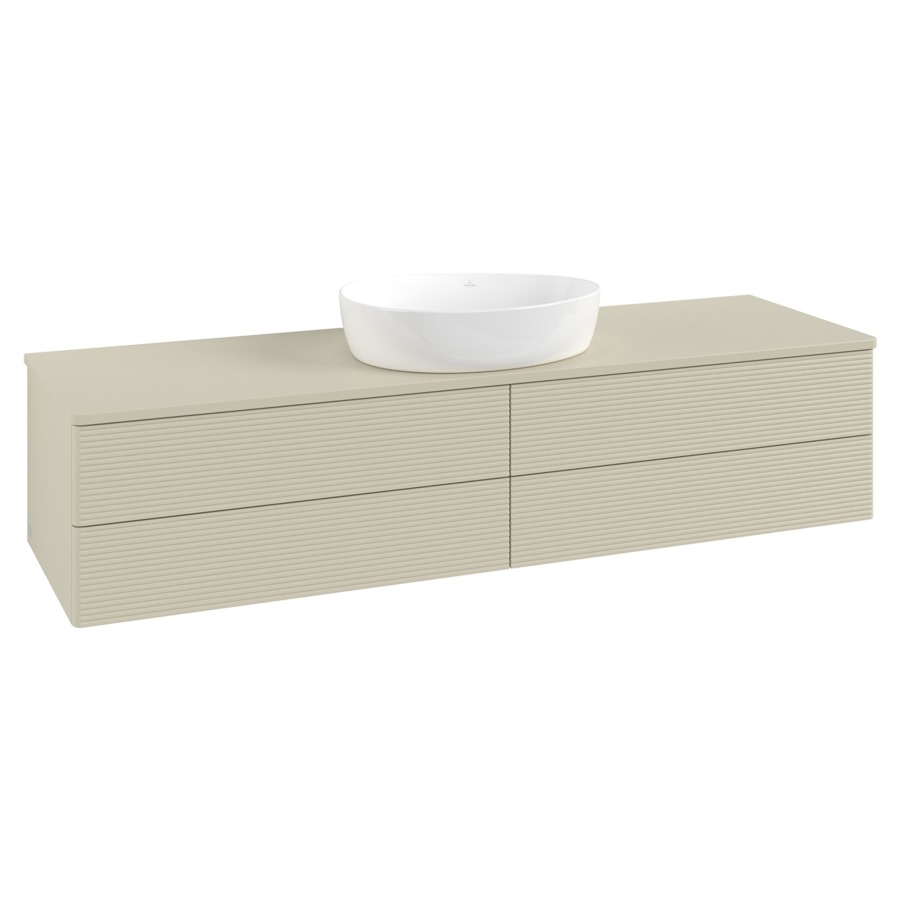 Élément inférieur  Antao
160 x 36 x 50 cm
2&nbsp;éléments de tiroir, 2&nbsp;tiroirs chacune
avec siphon gain de place
avec matériel de fixation
pour 1 lavabo à poser 234171/234172/234173
recouvrement sans trou pour robinet