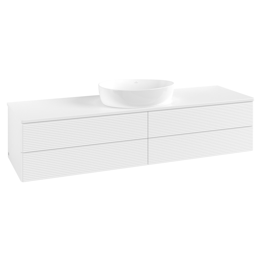 Élément inférieur  Antao
160 x 36 x 50 cm
2&nbsp;éléments de tiroir, 2&nbsp;tiroirs chacune
avec siphon gain de place
avec matériel de fixation
pour 1 lavabo à poser 234171/234172/234173
recouvrement sans trou pour robinet