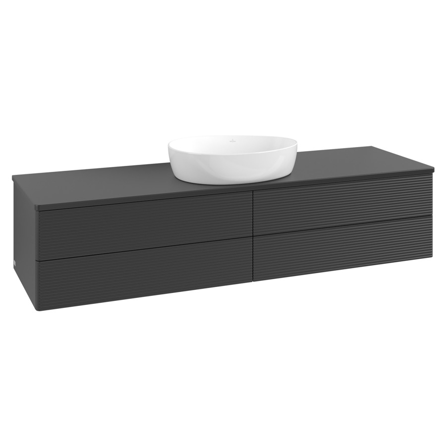 Élément inférieur  Antao
160 x 36 x 50 cm
2&nbsp;éléments de tiroir, 2&nbsp;tiroirs chacune
avec siphon gain de place
avec matériel de fixation
pour 1 lavabo à poser 234171/234172/234173
recouvrement sans trou pour robinet