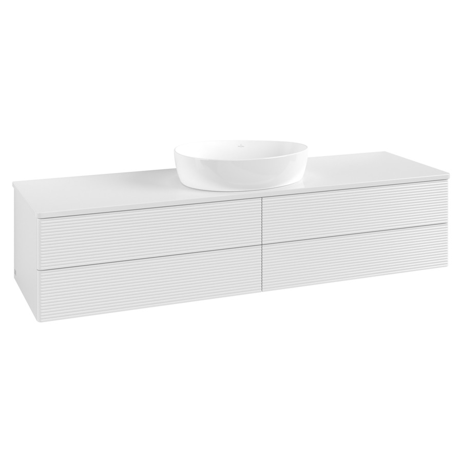 Élément inférieur  Antao
160 x 36 x 50 cm
2&nbsp;éléments de tiroir, 2&nbsp;tiroirs chacune
avec siphon gain de place
avec matériel de fixation
pour 1 lavabo à poser 234171/234172/234173
recouvrement sans trou pour robinet