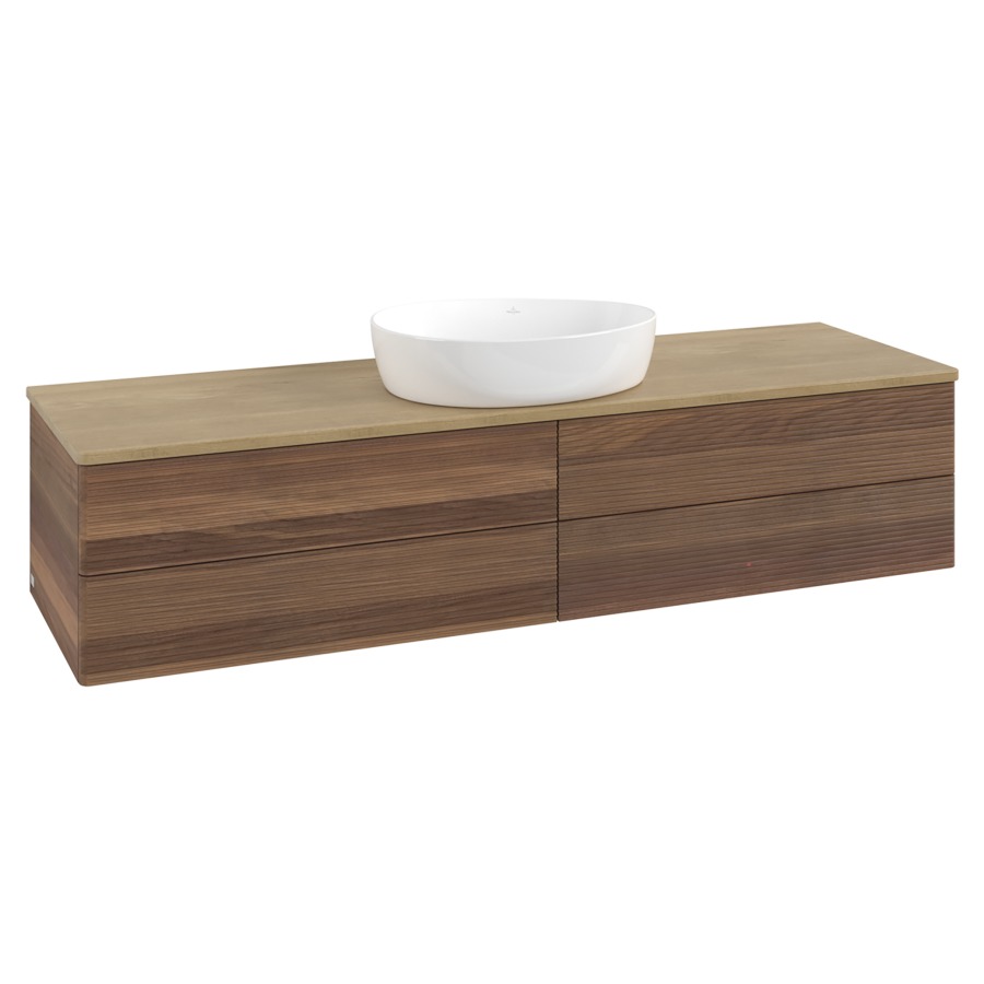 Élément inférieur  Antao
160 x 36 x 50 cm
2&nbsp;éléments de tiroir, 2&nbsp;tiroirs chacune
avec siphon gain de place
avec matériel de fixation
pour 1 lavabo à poser 234171/234172/234173
recouvrement Honey Oak
sans trou pour robinet