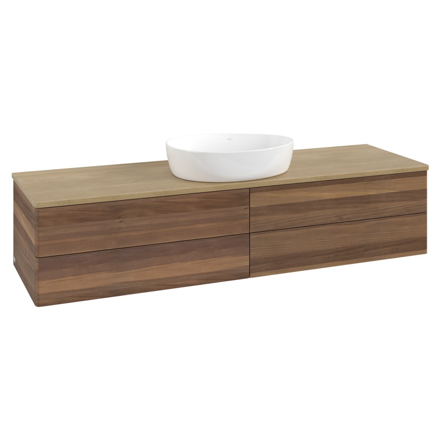 Élément inférieur  Antao
160 x 36 x 50 cm
2&nbsp;éléments de tiroir, 2&nbsp;tiroirs chacune
avec siphon gain de place
avec matériel de fixation
pour 1 lavabo à poser 234171/234172/234173
recouvrement Honey Oak
sans trou pour robinet