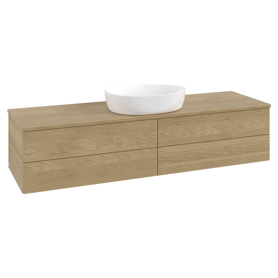 Élément inférieur  Antao
160 x 36 x 50 cm
2&nbsp;éléments de tiroir, 2&nbsp;tiroirs chacune
avec siphon gain de place
avec matériel de fixation
pour 1 lavabo à poser 234171/234172/234173
recouvrement Honey Oak
sans trou pour robinet