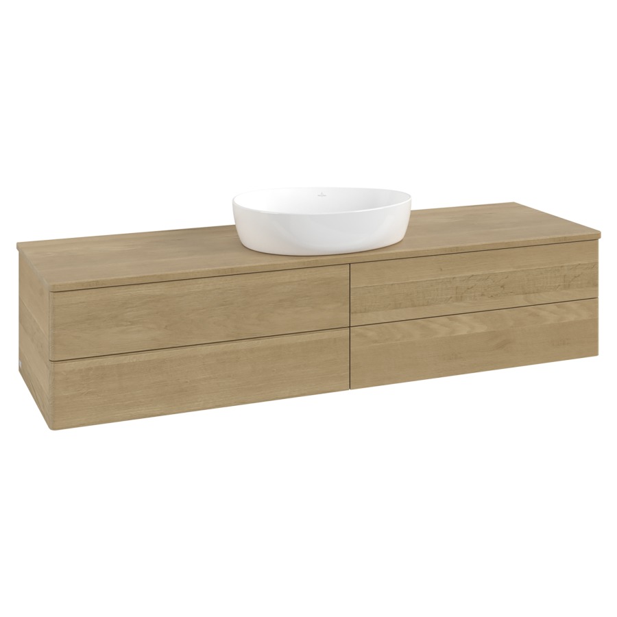 Élément inférieur  Antao
160 x 36 x 50 cm
2&nbsp;éléments de tiroir, 2&nbsp;tiroirs chacune
avec siphon gain de place
avec matériel de fixation
pour 1 lavabo à poser 234171/234172/234173
recouvrement Honey Oak
sans trou pour robinet