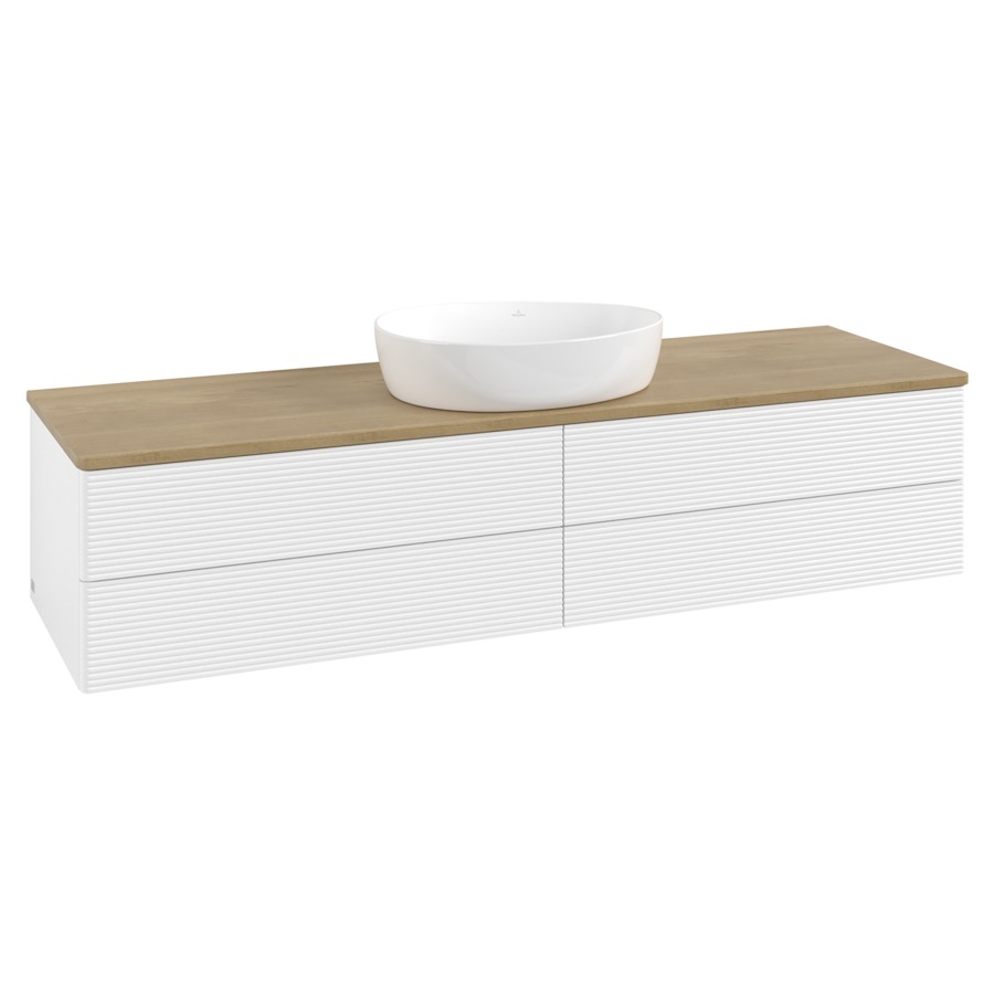 Élément inférieur  Antao
160 x 36 x 50 cm
2&nbsp;éléments de tiroir, 2&nbsp;tiroirs chacune
avec siphon gain de place
avec matériel de fixation
pour 1 lavabo à poser 234171/234172/234173
recouvrement Honey Oak
sans trou pour robinet