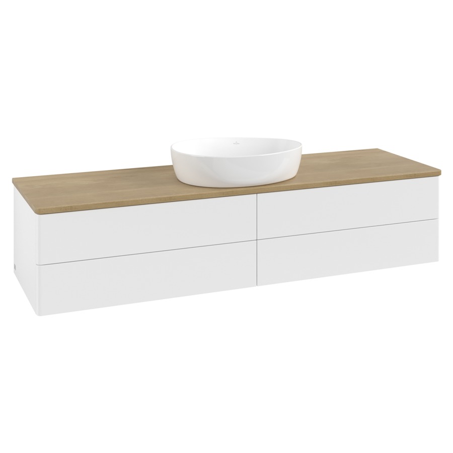 Élément inférieur  Antao
160 x 36 x 50 cm
2&nbsp;éléments de tiroir, 2&nbsp;tiroirs chacune
avec siphon gain de place
avec matériel de fixation
pour 1 lavabo à poser 234171/234172/234173
recouvrement Honey Oak
sans trou pour robinet