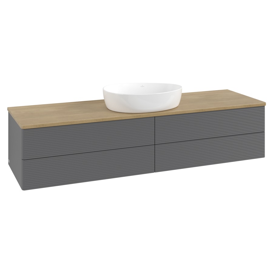 Élément inférieur  Antao
160 x 36 x 50 cm
2&nbsp;éléments de tiroir, 2&nbsp;tiroirs chacune
avec siphon gain de place
avec matériel de fixation
pour 1 lavabo à poser 234171/234172/234173
recouvrement Honey Oak
sans trou pour robinet