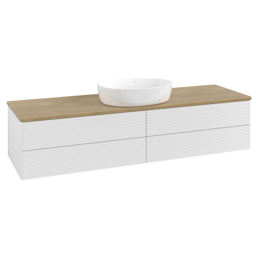 Élément inférieur  Antao
160 x 36 x 50 cm
2&nbsp;éléments de tiroir, 2&nbsp;tiroirs chacune
avec siphon gain de place
avec matériel de fixation
pour 1 lavabo à poser 234171/234172/234173
recouvrement Honey Oak
sans trou pour robinet