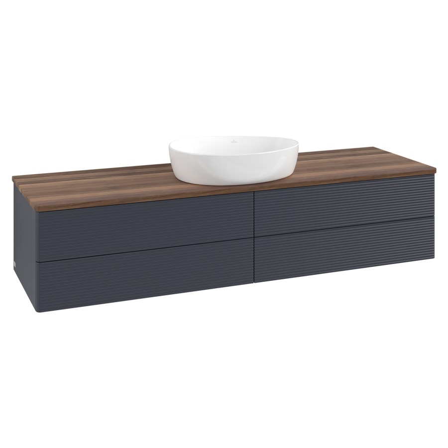 Élément inférieur  Antao
160 x 36 x 50 cm
2&nbsp;éléments de tiroir, 2&nbsp;tiroirs chacune
avec siphon gain de place
avec matériel de fixation
pour 1 lavabo à poser 234171/234172/234173
recouvrement Warm Walnut
sans trou pour robinet