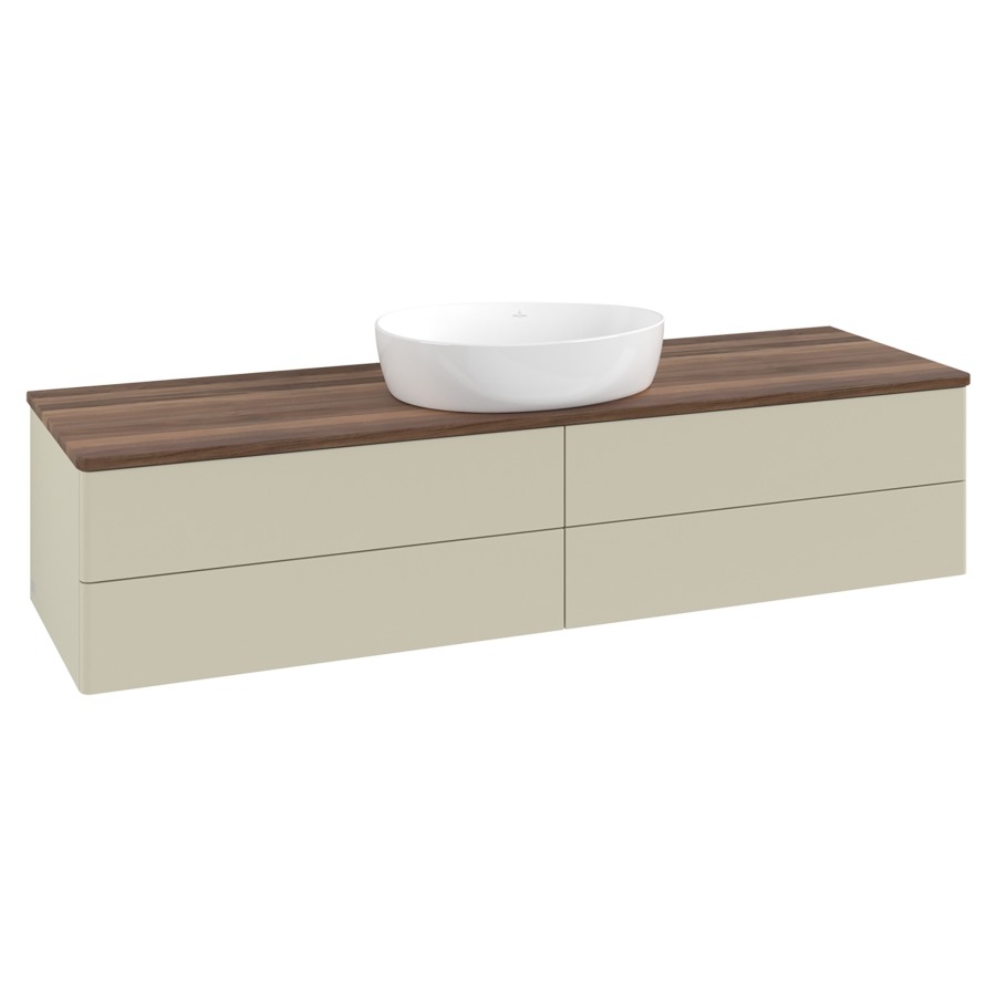 Élément inférieur  Antao
160 x 36 x 50 cm
2&nbsp;éléments de tiroir, 2&nbsp;tiroirs chacune
avec siphon gain de place
avec matériel de fixation
pour 1 lavabo à poser 234171/234172/234173
recouvrement Warm Walnut
sans trou pour robinet